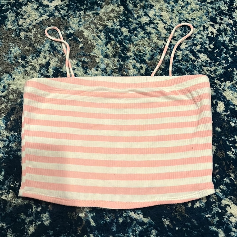 Pink and white striped tube/tank top